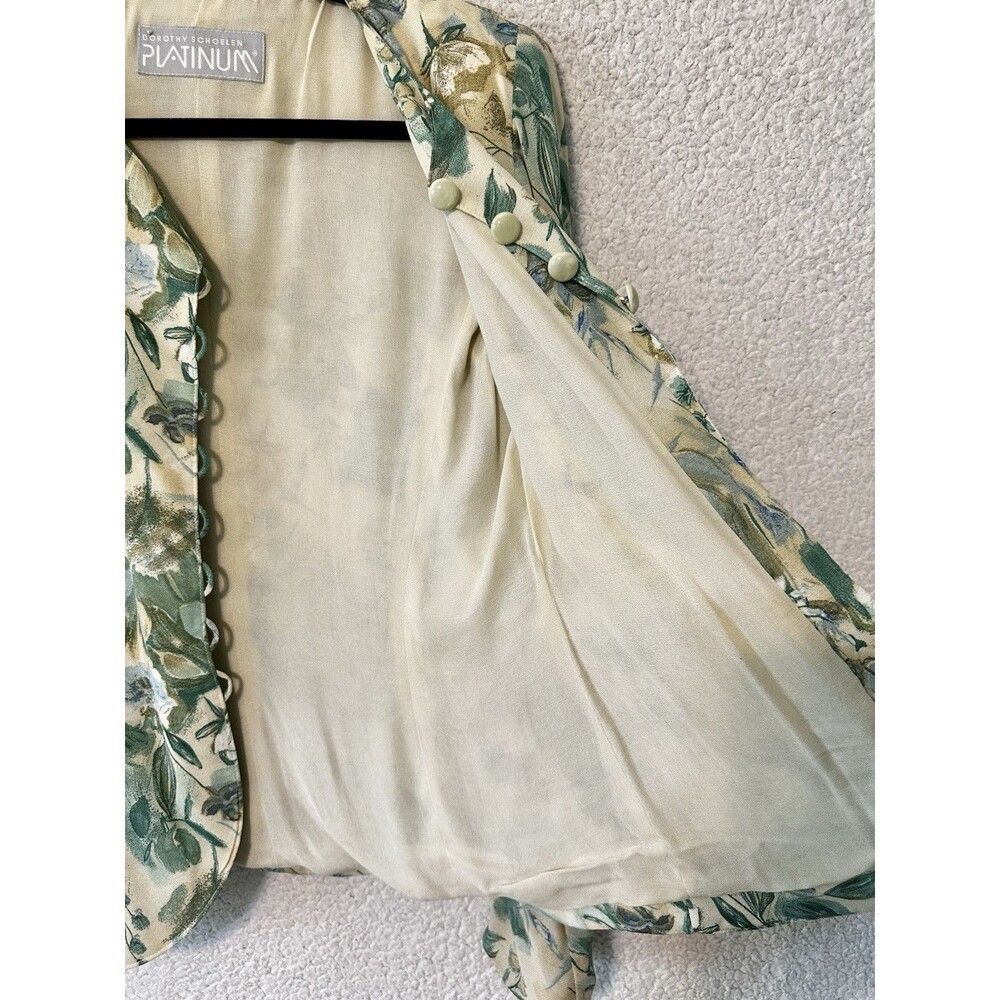 VTG Platinum Dorothy Schoelen Jacket Blazer Top Womens Green Floral - Picture 12 of 12